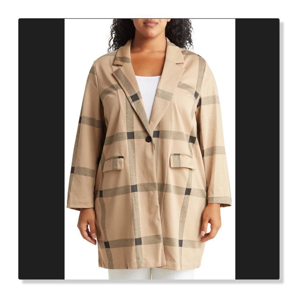 NEW! Sanctuary "Catalina" Patterned Coat - size 1X in Camel Plaid - Picture 3 of 14